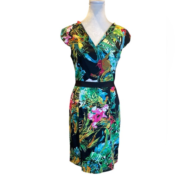 Tropical Exotic Floral Bodycon Dress Resort Print Stretch Cocktail 8 - Picture 2 of 10